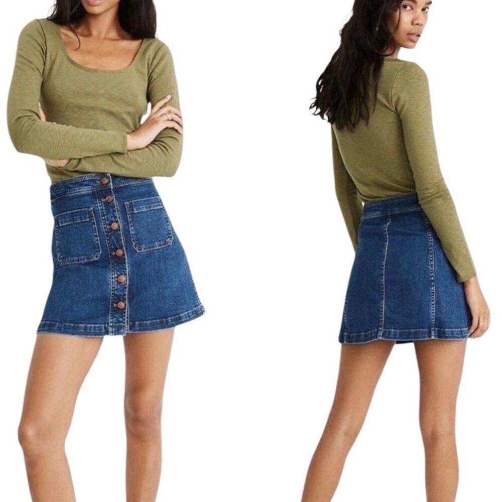 Madewell Blue Button-Front Denim Mini Skirt